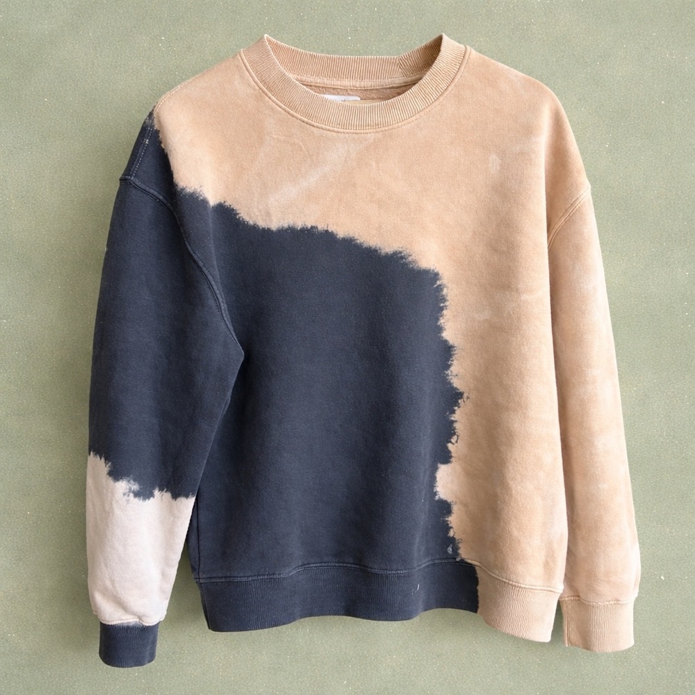 Topman Dip Dye Crewneck Sweatshirt Beige Black Large